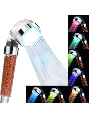 FourForce Duş Başlığı, Su Tasarruflu, Yüksek Basınçlı Güçlendirme, 7 Renk Değişimli LED Duş Başlığı, Iyon ve Taş Filtreli El Duşu, Spa Için Duş Başlığı