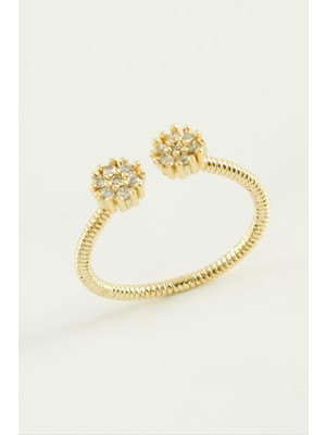 Zeroshop Çiçek Zirkon Taşlı Yüzük-Gümüş Rengi