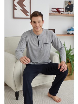 E-Woman Kocabey 9111 Battal Erkek Midi Yaka Pijama Takımı