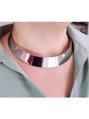 Gümüş Rengi Çelik Choker Elegant Chocker Kolye