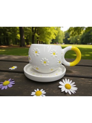 MugsandCups Seramik El Yapımı Çayır Papatya Desenli Çay/kahve Fincanı