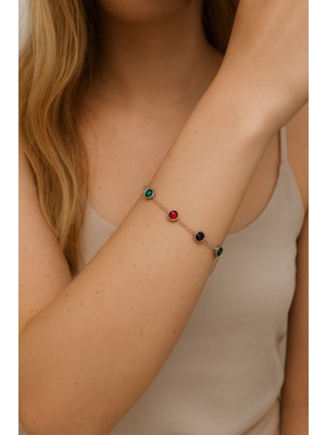 Pirlento Deniz Kabuklu ve Gümüş Minimal Renkli Taşlı Zincir Kadın Çelik Bileklik