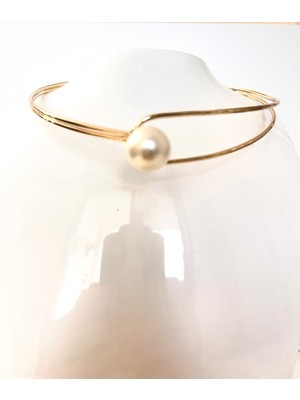 Altın Rengi Incili Choker Tasma Kolye