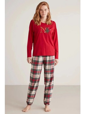 E-Woman Nautıca W606 Kadın Uzun Kollu Ekoseli Pijama Takımı
