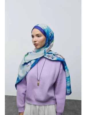 Modakaşmir Nileya Desen Pamuk Şal - Saks Mavisi