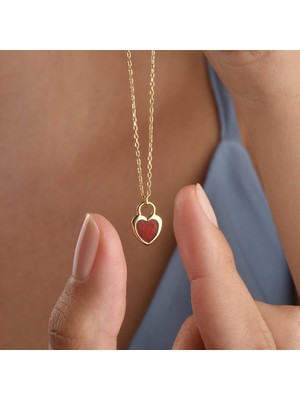 Nox Jewelry 14 Ayar Mikron Altın Kaplama Renkli Mine Kalp Kolye – Turkuaz, Kırmızı, Opal -CNE00139