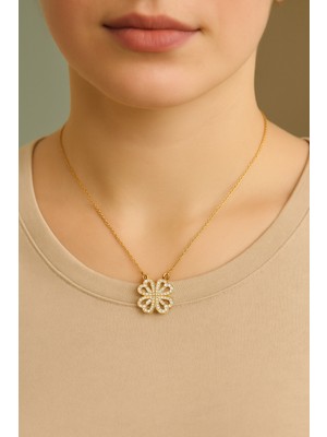 Pirlento Mıknatıslı Romantik Çoklu Kalp Açılır Kapanır Yonca Kadın Çelik Kolye