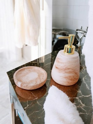 Trust Stone Marble Bej Serisi Beton Sıvı ve Katı Sabunluk Seti