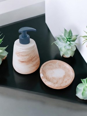Trust Stone Marble Bej Serisi Beton Sıvı ve Katı Sabunluk Seti