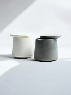 Trust Stone 2 Li Yuvarlak Beton Tasarımlı Çok Amaçlı Organizer Kapaklı Kutu, Kalemlik, Kaşıklık,baratlık