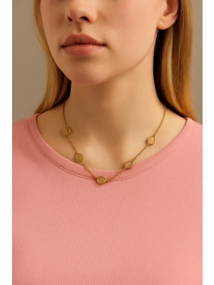 Pirlento Damla Kesim Gold Pul Detaylı Sitrin (Citrine) Doğal Taş Kadın Kolye