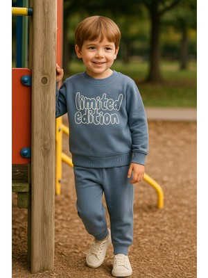 Tuma Collection Erkek Çocuk Kışlık Eşofman Takımı Limited Edition Yazılı Pamuklu Üç Iplik Şardonlu Günlük Kombin 2-3-4-5-6 Yaş