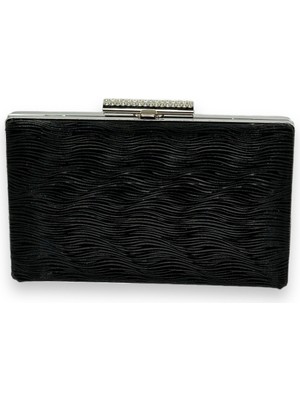 Biçanta Siyah Renk Lazer Su Yolu Desenli Abiye Çanta Gece Çantası Düğün Nişan Kına Çantası