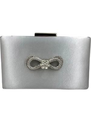 Biçanta Gümüş Gri Renk Saten Gümüş Kasalı Gümüş Taşlı Abiye Çanta Gece Çantası Düğün Nişan Portföy