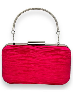 Biçanta Fuşya Pileli Saten Abiye Çanta Metal Saplı Kulplu Düğün Nişan Kına Gece Çantası Mezuniyet