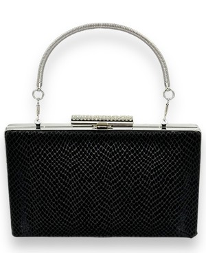 Biçanta Siyah Renk Lazer Desenli Abiye Çanta Gece Çantası Düğün Nişan Kına Çantası Portföy Clutch