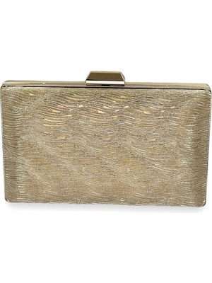 Biçanta Altın Gold Renk Lazer Su Yolu Desenli Abiye Çanta Gece Çantası Düğün Nişan Kına Çantası