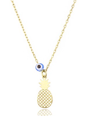 925 Ayar Nazar Boncuklu  Ananas Figürlü Gümüş Kolye 45 cm Kadın Masaliko