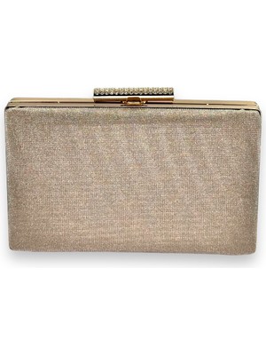 Biçanta Altın Renk Lazer Desenli Dökülmeyen Simli Abiye Çanta Gece Çantası Kına Düğün Nişan