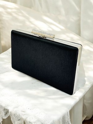 Biçanta Siyah Renk El Izi Yapmayan Simli Saten Kadın Abiye Çanta Düğün Nişan Mezuniyet