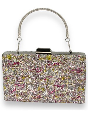 Biçanta Pul Payet Işlemeli Desenli Renkli  Abiye Çanta Gece Çantası Düğün Nişan