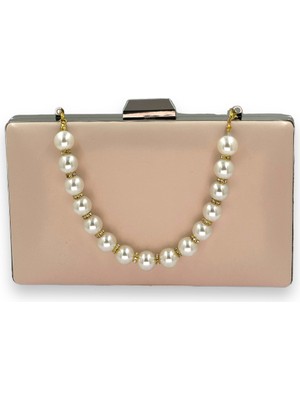 Biçanta Ten Renk Mat Cilt Deri  Abiye Çanta Incili Abiye Çanta Portföy Çanta Portföy Clutch Düğün Nişan