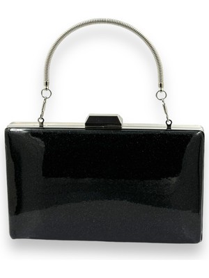 Biçanta Siyah Kumsim Üzeri Silikon Kaplamalı Saplı Kulplu Ithal Abiye Çanta Gece Çantası Düğün Nişan Kına