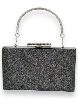 Biçanta Antrasit Platin Renk Simleri Dökülmeyen Ithal Kumsim Metal Saplı Taşlı Kasalı  Abiye Çanta