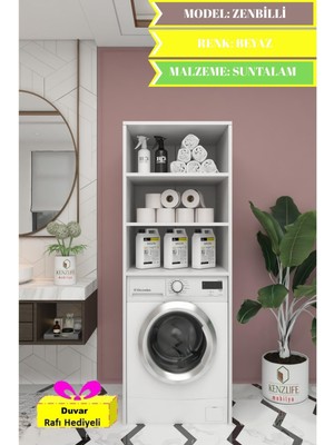 Kenzlife Çamaşır-Kurutma-Bulaşık Makinesi Dolabı Zenbilli Byz 180*70*60 Suntalam Banyo + Tekli Duvar Rafı Hediyeli