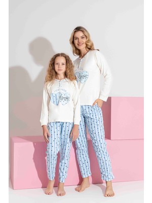 Tarık Anne-Kız Kombin Yapılabilir Uzun Kollu Kalp Desenli Interlok Aile Bağı Pijama TAKIMI-3207