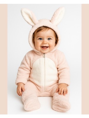 Asliva Tavşan Kulaklı Pembe/mavi Welsoft Bebek Tulum – Kapüşonlu Kışlık 0-12 Ay