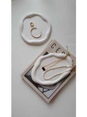 Minimal Taş Tozu Dekoratif Takı ve Aksesuar Tabağı 2'li Set