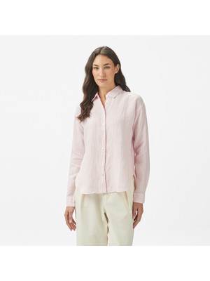 Nautica Kadın Pembe Regular Fit Keten Çizgili Gömlek 55W081T.64D