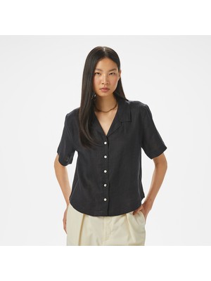 Nautica Kadın Siyah Regular Fit Keten Gömlek 55W052T.0TB