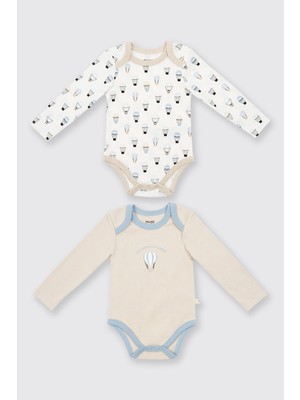 Panço Yenidoğan Balon Baskılı Ekru 2'li Body Set