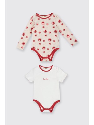 Panço Yenidoğan Desenli Bej 2'li Body Set