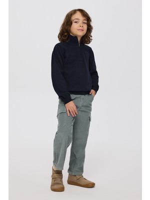 Panço Erkek Çocuk Dik Yakalı Yarım Fermuarlı Lacivert Triko