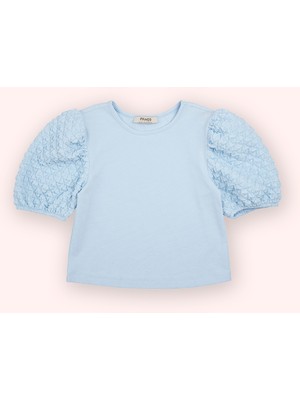 Panço Kız Bebek Kısa Kollu Mavi Tişört Grafik Desenli Günlük Tarz Örme Kumaş