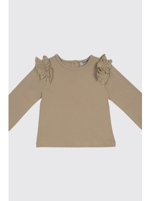 Panço Kız Bebek Uzun Kollu Bej Tişört