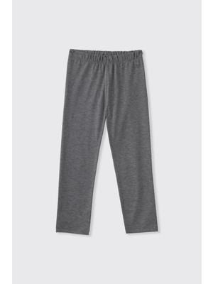 Panço Kız Çocuk Beli Lastikli Gri-Melanj Tayt