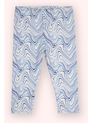 Panço Kız Bebek Beli Lastikli Baskılı Mavi Tayt