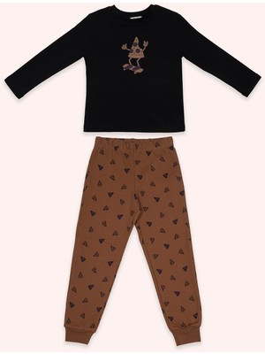 Panço Erkek Çocuk Pizza Baskılı Siyah Pijama Takımı