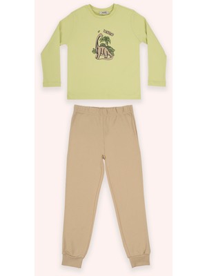 Panço Erkek Çocuk Dinazor Baskılı Yeşil Pijama Takımı