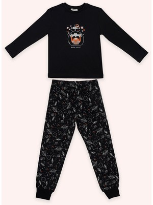 Panço Erkek Çocuk Uzay Baskılı Siyah Pijama Takımı