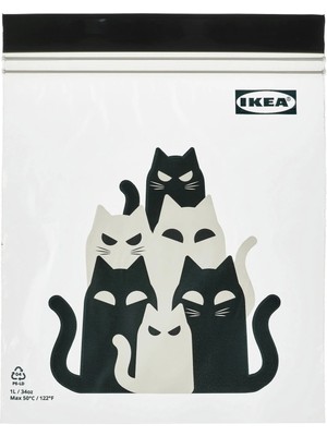 IKEA Kustfyr Kilitlenebilir Buzdolabı Poşeti Kedi Deseni Gri 1 Lt 25 Adet