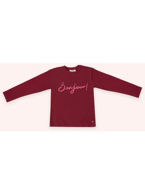 Panço Kız Çocuk Uzun Kollu Bordo Tişört