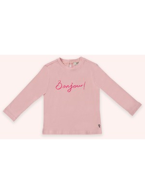 Panço Kız Bebek Pembe Tişört Uzun Kol Grafik Desenli Günlük Tarz 0-6 Ay