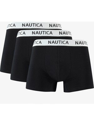 Nautica 3'lü Siyah Boxer Erkekler İçin Standart Fit Düz Desen ve Standart Paça Tipi