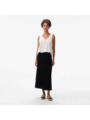 Nautica Kadın Siyah Regular Fit Keten Karışımlı Etek