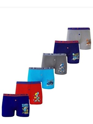 Tutku Erkek Çocuk Boxer Düğmeli 6'lı Set Elastan Rahat Tasarım Renkli Desenli